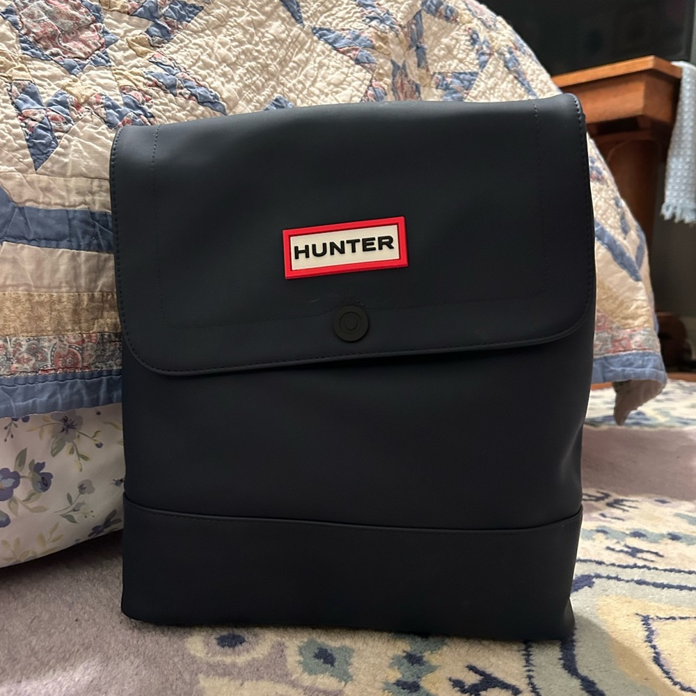 Hunter x Target rubberized navy blue and red backpack
